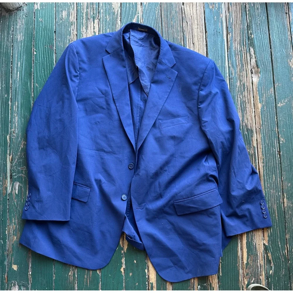 Joseph Abboud Mens Royal Blue 2-Piece Suit Jacket 52 Long Pants 47 Long Stretch
